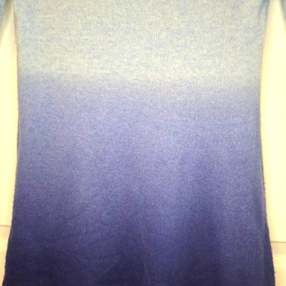 Lord & Taylor 100% Cashmere Asymmetrical Blue Ombre Dip Dye Quiet Luxury Small